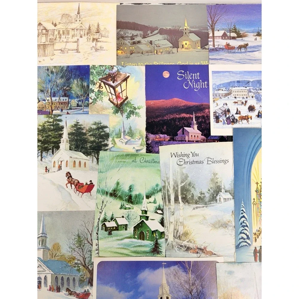 Vintage Christmas Cards Fronts ONLY Churches Cathedrals Scrapbooking Crafts 50+